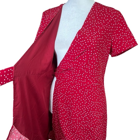 Kate Kasin Red White Polka Dots Wrap Dress Sz Small Ruffle Short Sleeve Cocktail - Picture 7 of 12